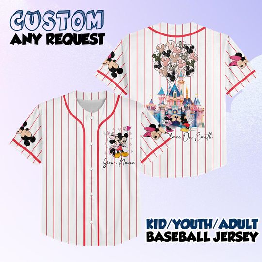 Discover Personalized Valentine Mickey Minnie Baseball Jersey, Custom Disney Jersey Gift, Disney Couple Valentine Shirt for Kid Youth Adult