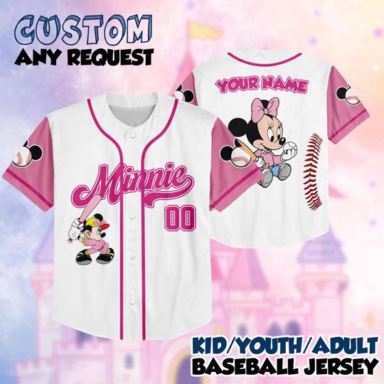 Discover Custom Disney Baseball Jersey, Minnie Shirt, Personalize Name Number, Kid Youth Adult Disney Baseball Outfit