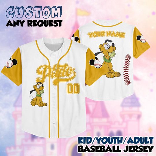 Discover Custom Disney Baseball Jersey, Pluto Shirt, Personalize Name Number, Kid Youth Adult Disney Baseball Outfit