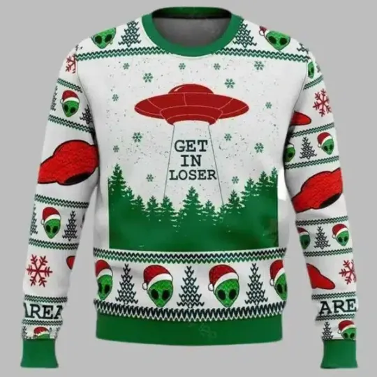 Alien Get In Loser Ugly Christmas Sweater