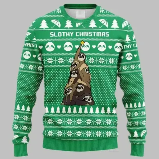 Sloth Tree Ugly Christmas Sweater