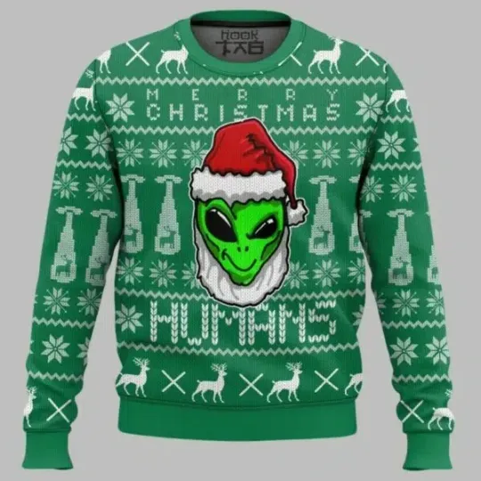 Merry Christmas Human Alien Ugly Christmas Sweater