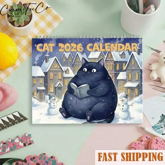 Discover Cute Cat Wall Calendar 2026, Cats With Tea Calendar, Cat New Year Calendar, Holiday Gift, Cat Lover Calendar Gift