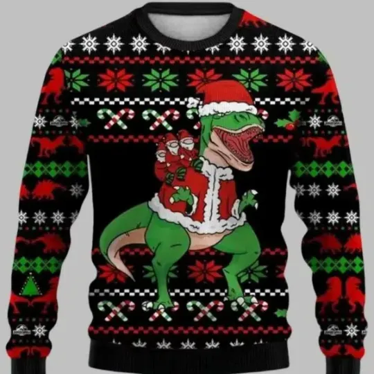 Discover Dinosaurs Santa Hat Ugly Christmas Sweater