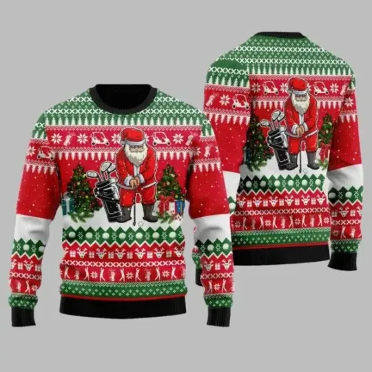 Discover Santa Golfer Ugly Christmas Sweater