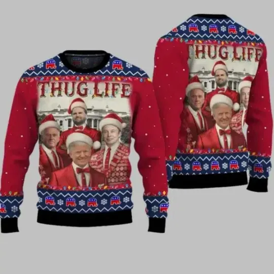 Thug Life Christmas Trump Vance Musk Ugly Christmas Sweate