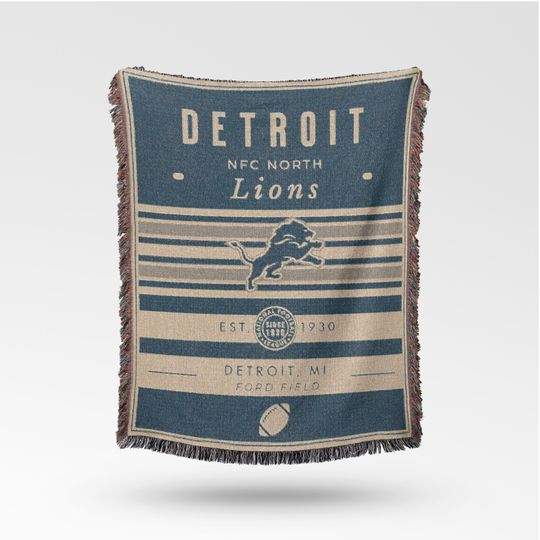 Discover Vintage Detroit Lions Woven Blanket / Retro Football Throw / football Team Decor / Classic Football Fan Gift
