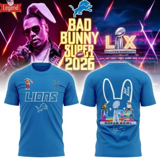 Detroit Lion X Bad Bunny Super Bowl 2025 Two Sided T-Shirt