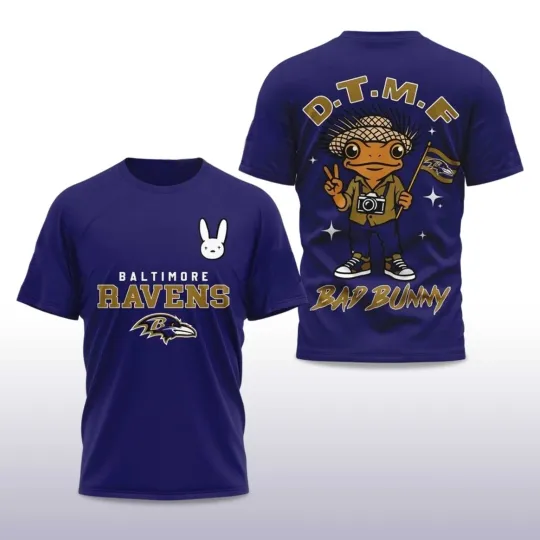 Discover Baltimore Bad Bunny Super Bowl Ravens All Over Print 3D T-shirt