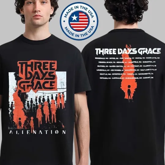 Discover Three Days Grace 2025 Alienation Tour Dates Venue Merch Reprint Unisex T-Shirt