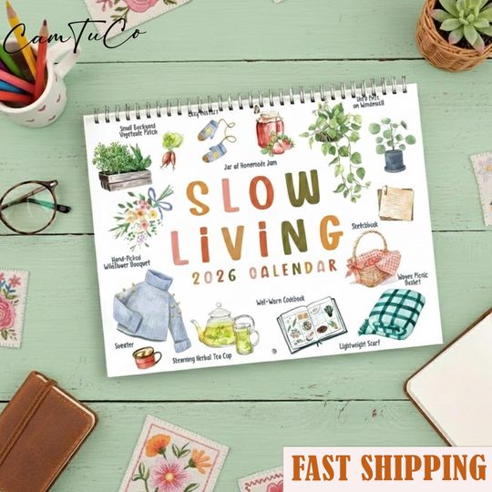 Discover Slow Living Calendar 2026, Cozy Natural Watercolor Wall Calendar