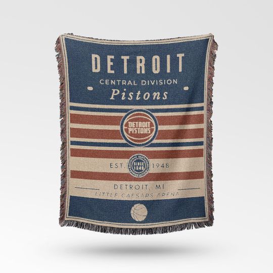 Discover Vintage Detroit Pistons Woven Blanket / Retro Basketball Throw / NBA Team Decor / Classic Basketball Fan Gift