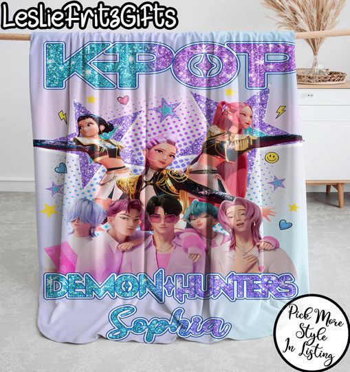 Discover Personalized Huntrix Kpop Demon Hunters Blanket, Custom Name K-Pop Demon Hunter, Christmas Kids Throw,Huntrix Kpop Demon Hunters,Custom Name