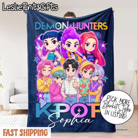 Discover Personalized Huntrix Girls Blanket, Custom Name K-Pop Demon Hunter Blanket, Christmas Kids Throw, Kpop Demon Hunters, Personalized Blanket