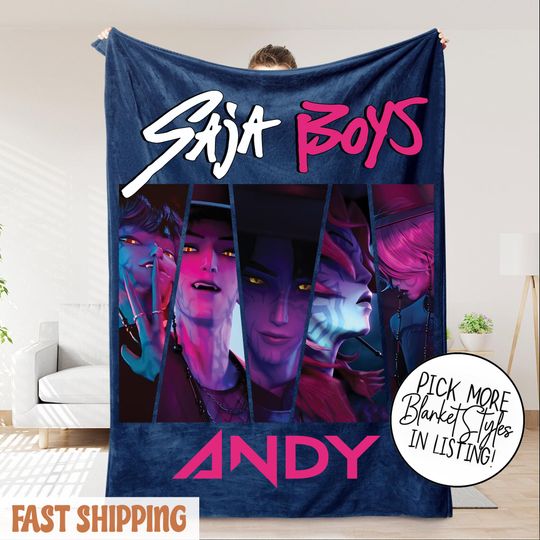 Discover Saja Boys Theme Personalized Blanket ,Kpop Demon Saja Boys Blanket,Personalized Anime Blanket,Saja Boys Fan Gift,Demon Hunters Anime Blanket