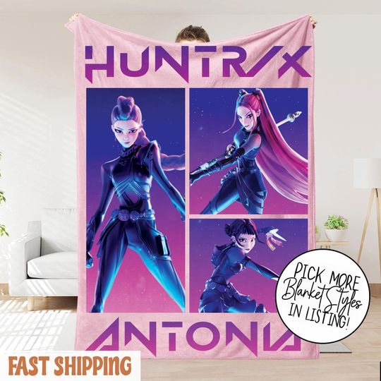 Discover Custom Kpop Demon Hunter Blanket, Custom Name K-Pop Demon Hunter, Christmas Kids Throw, Huntrix Kpop Demon Hunters, Custom Name Huntrix