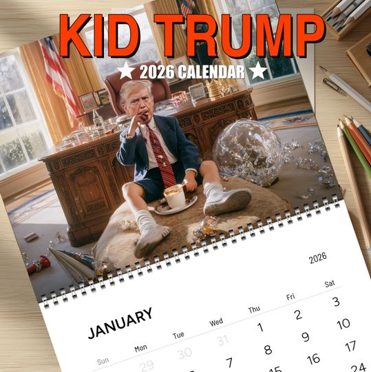 Discover Kid Trump - 2026 Wall Calendar: Humorous Political Gift for Home or Office, White Elephant & Secret Santa Gift