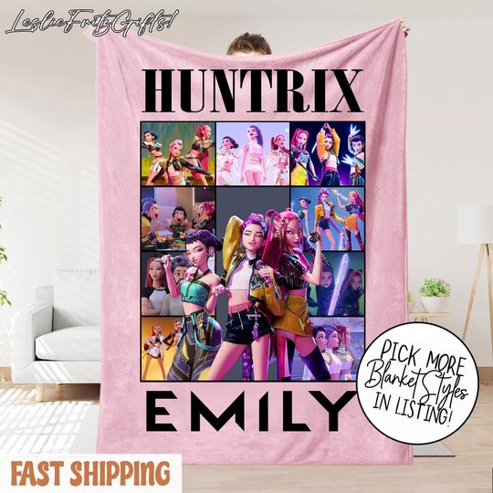 Discover Personalized Huntrix Girls Blanket  Custom Name K-Pop Demon Hunter Blanket  Cozy Christmas Kids Throw, Huntrix Kpop Demon Hunters