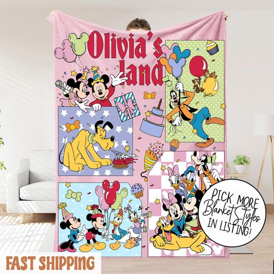Discover Personalized Mickey and Friends Blanket, Cartoon Style Gift for Boys and Girls,Personalized Name Mickey Mouse Blanket,Mickey Nursery Blanket