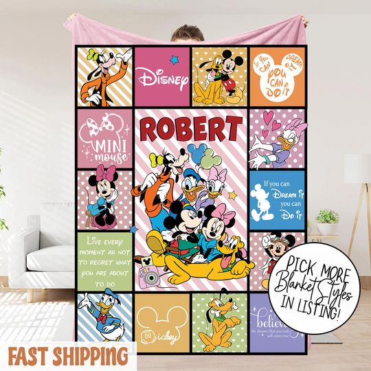 Discover Personalized Micke and Friends Blanket, Micke Mouse Custom Name Blanket, Cartoon Style Gift, Personalized Name Micke Mouse Blanket