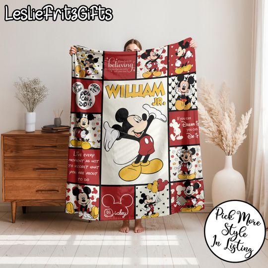 Discover Personalized Mickey and Friends Blanket, Cartoon Gift for Boys and Girls, Mickey Mouse Blanket