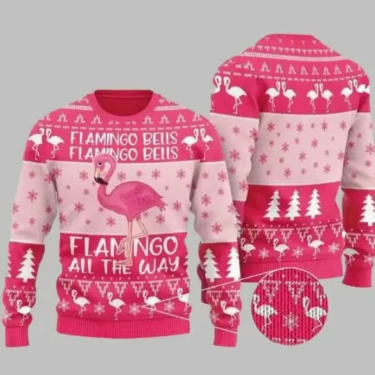 Pink Flamingo All The Way Ugly Christmas Sweater
