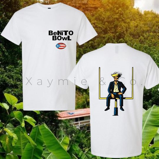 Discover Benito Bowl Puerto Rico Football T-Shirt | Bad Bunny Super Bowl Style Boricua Fan Graphic Tee | Puerto Rican Flag Game Day T-Shirt