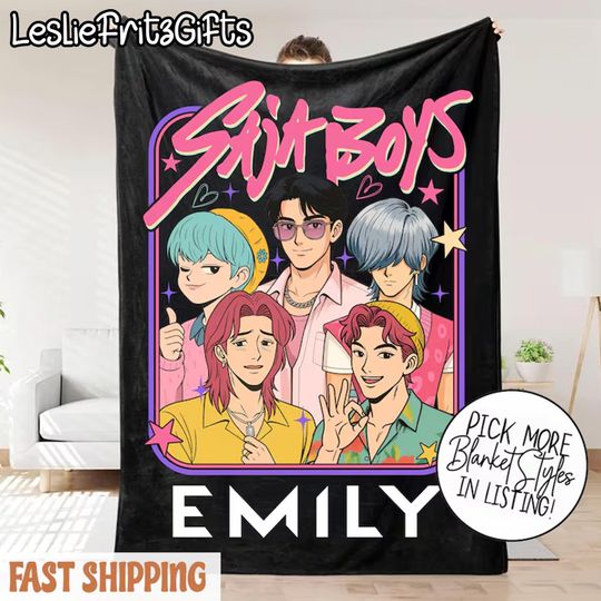 Discover Personalized Saja Boy Blanket, Custom Name K-Pop Demon Hunter Fleece Blanket for Kids, Christmas Gift