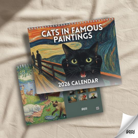 Discover Funny Cat 2026 Wall Calendar | Cats in Famous Paintings | Gift for Animal and Art Lovers | Funky Cat Decor