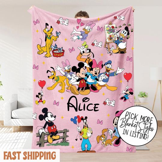 Discover Custom Name Mickey and Friends Blanket, Cartoon Gift for Boys and Girls, Mickey Mouse Blanket, Mickey Nursery Blanket