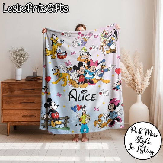 Discover Custom Name Mickey and Friends Blanket, Cartoon Gift for Boys and Girls, Mickey Mouse Blanket, Mickey Nursery Blanket