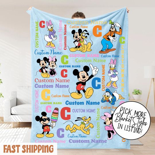 Discover Custom Name Mickey and Friends Blanket, Cartoon Gift for Boys and Girls, Mickey Mouse Blanket, Mickey Nursery Blanket