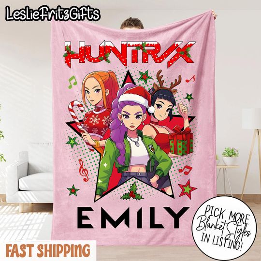 Discover Personalized Huntrix Girls Blanket, Custom Name K-Pop Demon Hunter Blanket, Huntrix Kpop Demon Blanket