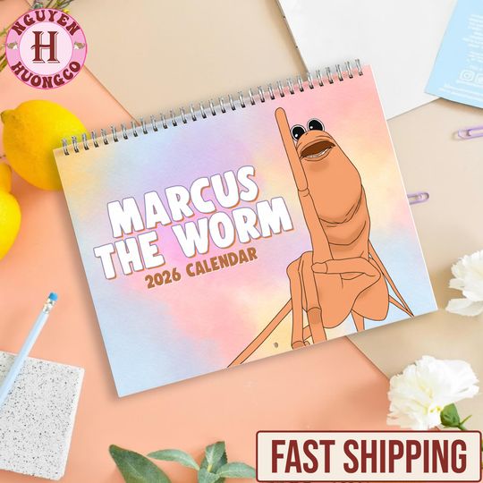 Discover Marcus the Worm Wall Calendar 2026, Robert Help, VR Chat Meme, Funny Holiday Planner Calendar 2026