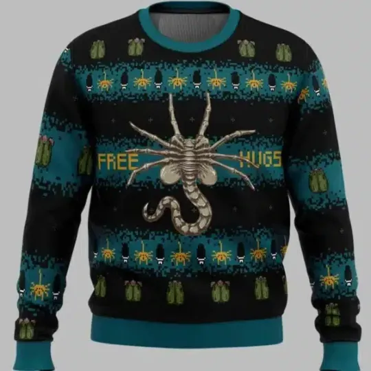 Hugs Alien Facehugger Ugly Christmas Sweate