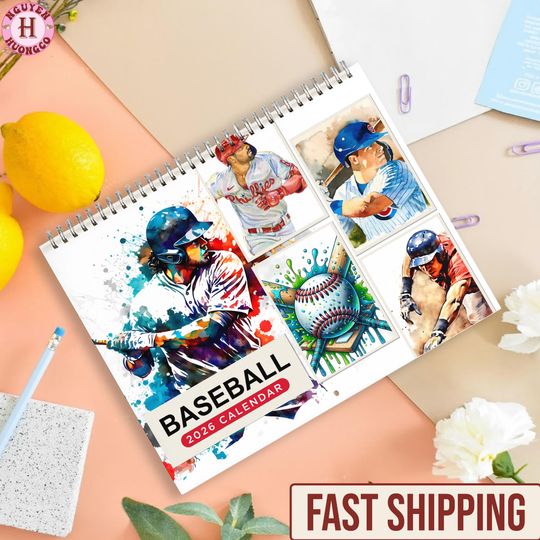 Discover 2026 Baseball Calendar | Watercolor Baseball Art | Sports Calendar