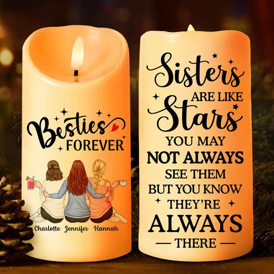 Discover          Sisters Are Like Stars They're Always There - Personalized Flameless LED Candle       