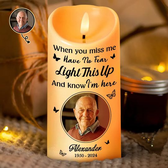          Custom Photo Memorial When You Miss Me - Personalized Flameless LED Candle       