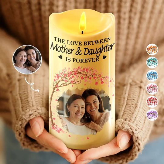 Discover          Custom Photo The Love Between Mother & Daughters Is Forever - Personalized Flameless LED Candle       