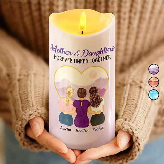          Mother & Daughters Forever Linked Together - Personalized Flameless LED Candle       