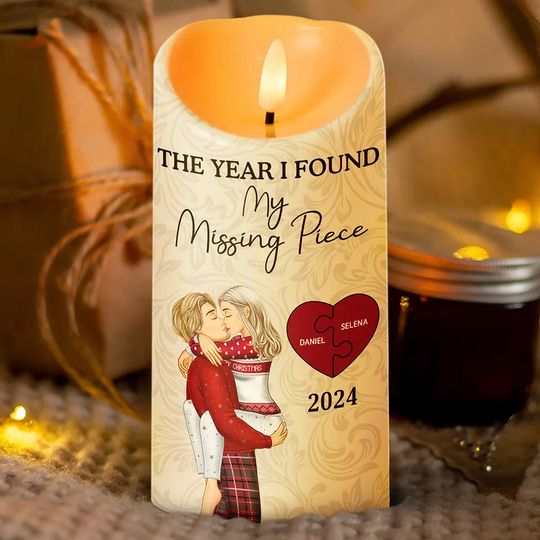          The Year I Found My Missing Piece Kissing Couples - Personalized Flameless LED Candle       