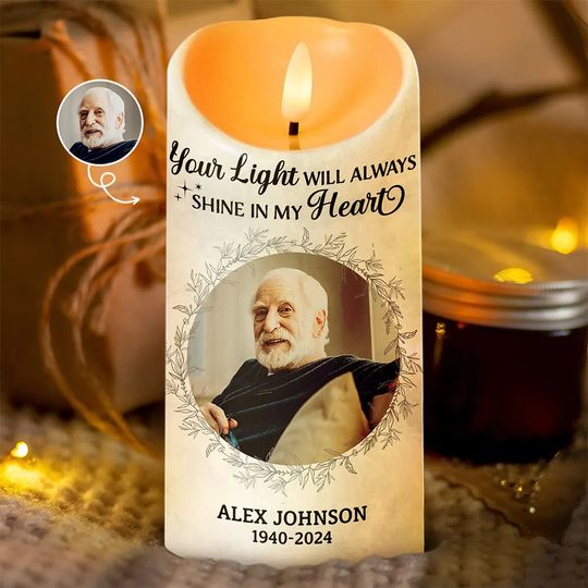 Discover          Custom Photo Your Light Will Always Shine In My Heart - Personalized Flameless LED Candle       