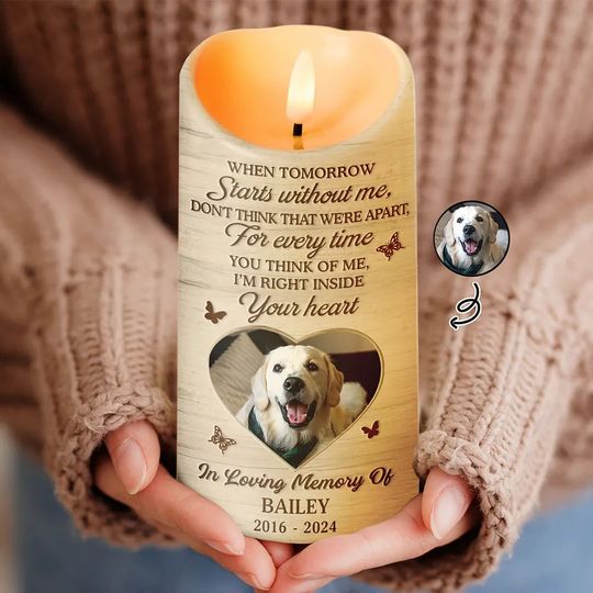          Custom Photo When Tomorrow Starts Without Me Memorial - Personalized Flameless LED Candle       