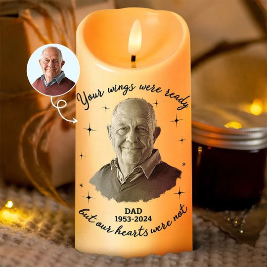 Discover          Memorial Custom Photo Your Wings Were Ready - Personalized Flameless LED Candle       