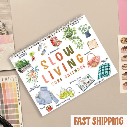 Discover Slow Living Calendar 2026, Cozy Natural Watercolor Wall Calendar, Minimalist Cottagecore Planner, Botanical Home Decor, Gift for Her