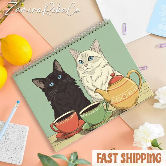 Discover Cats Chillin' With Tea 2026 Calendar, Funny Cat & Tea Lover Gift, Cute Cat Calendar For Tea Drinkers, Cozy Home Decor Wall Calendar 2026