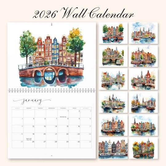 Discover 2026 Amsterdam Wall Calendar, The Netherlands Calendar Gift