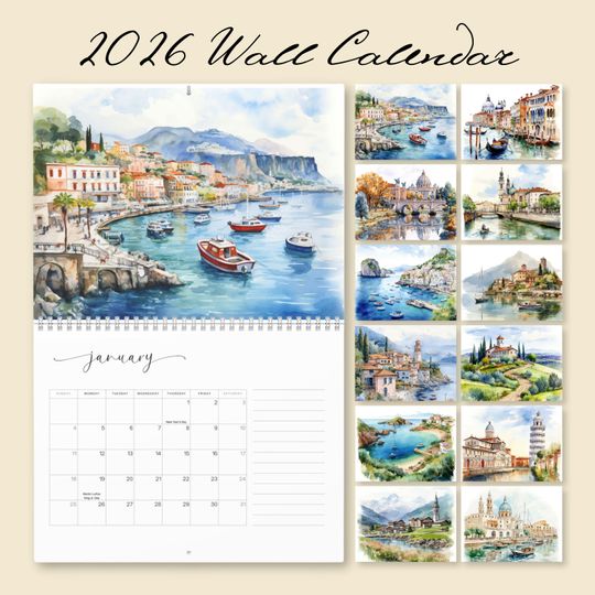Discover 2026 Italy Wall Calendar, Italian Cities Calendar Gift