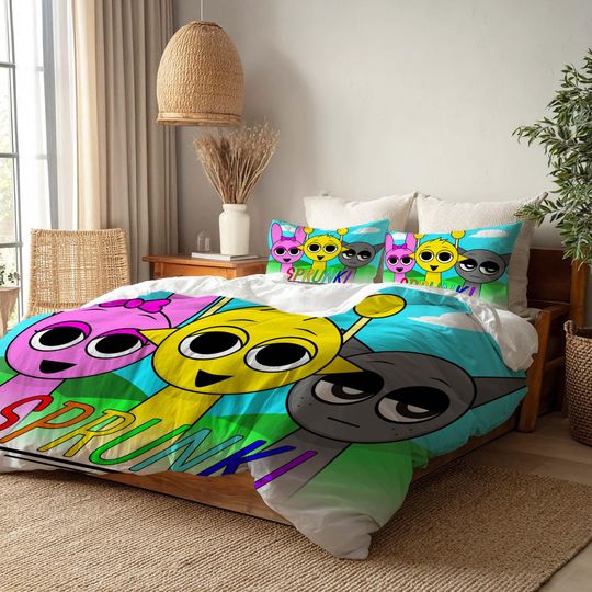 Discover Sprunki Duvet Cover Three Bedding Set, Birthday Bedding Quilt Cover, Christmas Halloween Gift Back to School.