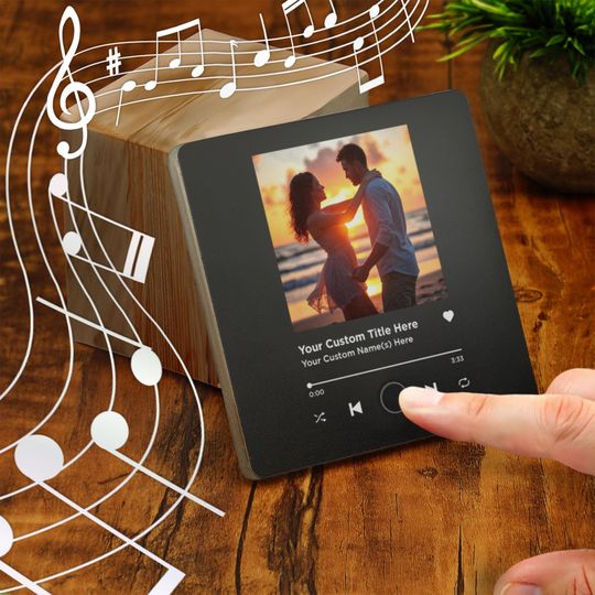Music Photo Fridge Magnet Add your Custom Audio or Sound Recording and Picture | Custom Text | Voice Note | Loved One Couples Gift